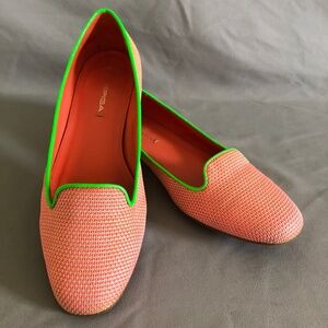 Via Spiga Bright Pink and Green Canvas Ballet Flats